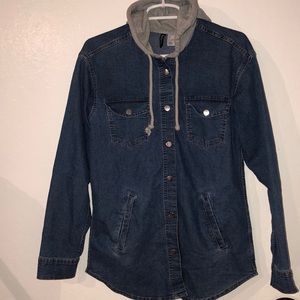 Dark blue hooded light weight denim jacket